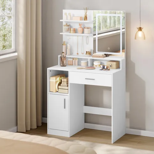 WOLTU Schminktisch mit LED-Beleuchtung und Spiegel