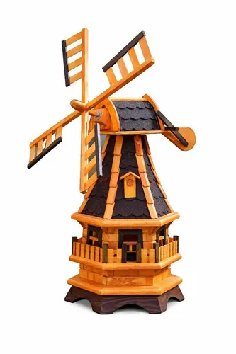 Schöne Windmühle mit Gauben und Solarbeleuchtung schwarz Typ 17.1 - Dekorative Gartenwindmühle aus massivem Holz mit Solarbeleuchtung. Wetterfest durch schützende Lasur und Bitumenschindeln. Ein Blickfang für jeden Garten, der abends stimmungsvolles Licht spendet.
