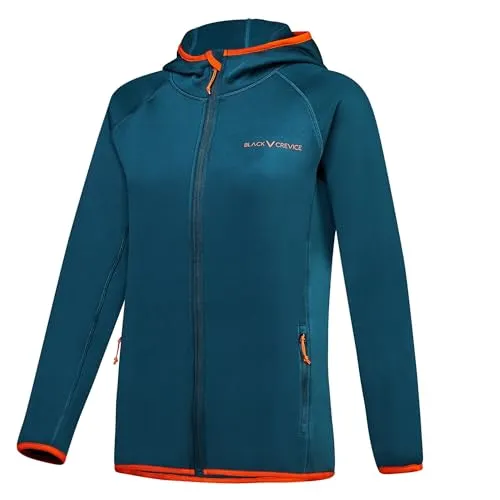 Black Crevice Damen Second Layer mit Kapuze in petrol/orange I Größe 46 I Power Stretch Jacke mit 95% Polyester & 5% Spandex I Atmungsaktiv, warm & bequem I Ideal für Outdoor-Aktivitäten