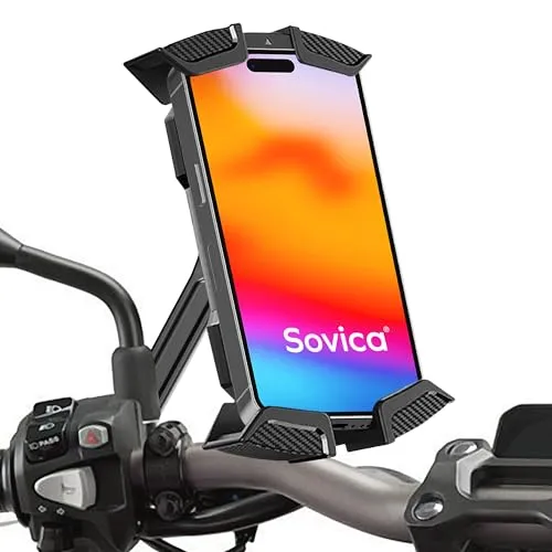 Sovica Handyhalterung Motorrad Roller Befestigung am Ruckspiegel aus Edelstahl 360º gultige schutzhulle fur Smartphones bis 7.5