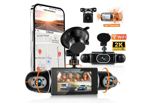 Hikity Auto-Dashcam 3-Zoll 2K mit 360° Sicht - Dashcam mit 4 Linsen, 2K Auflösung und G-Sensor für höchste Sicherheit. Ideal für unfallfreie Fahrten und Nachtsichtfunktion.