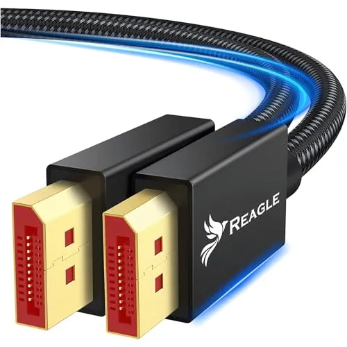 Reagle DisplayPort Kabel, DP 2.1, 8K@120Hz, 4K@320Hz 240Hz, FREESYNC GSYNC 80Gbps, Nylongeflecht HDR10+, für Gaming-Monitor, Grafikkarte, Video-Spiegelung, Erweiterter Modus (1M)