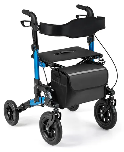 COSTWAY Rollator faltbar leicht mit Sitz, 2in1 Rollstuhl & Reiserollator, Gehhilfe 6-fach höhenverstellbar, Gehwagen mit Stockhalter Tasche, bis 136kg