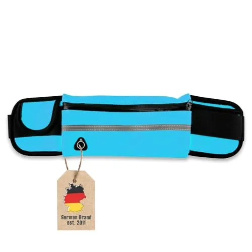 Intirilife Hüfttasche Laufgürtel Bauchtasche Sport, Handy Bauchtasche für Jogging Fitness Running Belt, Wasserabweisend mit Reißverschluss, Kopfhöreranschluss, Verstellbar 70–100 cm, BLAU