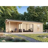 Palmako Gartenhaus mit Fußboden 917 x 340 cm in hellgrau-anthrazit - Geräumiges Gartenhaus mit Satteldach aus hochwertigem Holz, ideal für die Aufbewahrung oder als gemütlicher Rückzugsort im Garten.