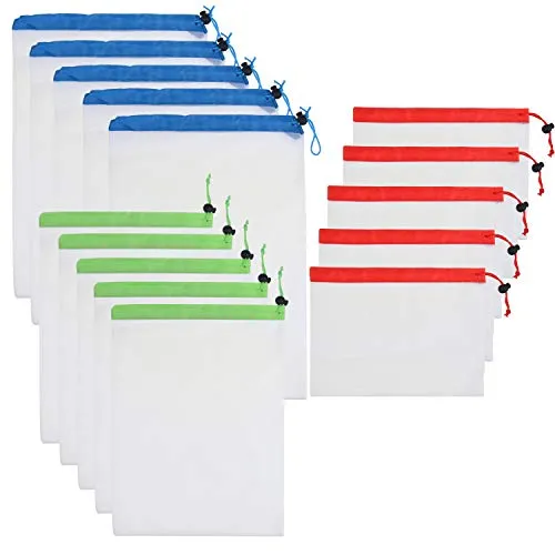 Kare & Kind Wiederverwendbare Produktbeutel 15 STK. - Waschbare Netzbeutel in verschiedenen Größen - Umweltfreundliche Aufbewahrung für Lebensmittel, Gemüse, Obst, Haushalt, Spielzeug, Kleinteile