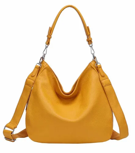 ITALYSHOP24 Schultertasche Damen - Elegante Hobo Bag in Lederoptik - Schultertasche aus hochwertigem Kunstleder mit praktischem Reißverschluss und abnehmbaren Tragegurten. Ideal für Schule, Reise und Freizeit. Maße: 36x32x12 cm.