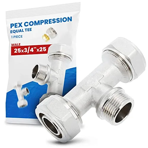 T-Stück PEX-AL-PEX Schraubfitting 25 x 3/4'' x 25 AG Messing Klemmverschraubung Sanitärsystem Heizungsschlauch Rohradapter T-Anschluss