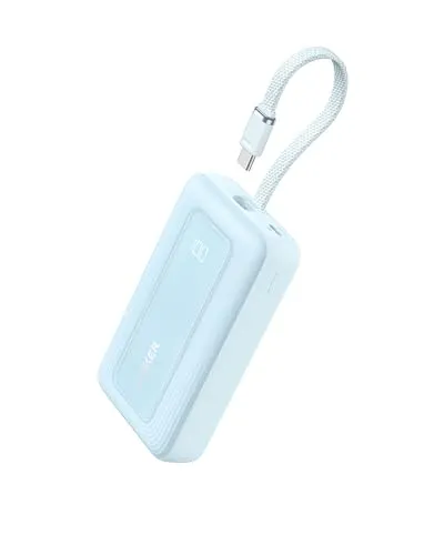 Anker Externer Akku 20000 mAh 30W USB-C Kabel, Blau - Powerbank mit 20.000 mAh, ideal für Reisen. Integriertes USB-C-Kabel und 30W Schnellladung – lädt Ihr iPhone 15 in nur 30 Minuten auf 57 %.