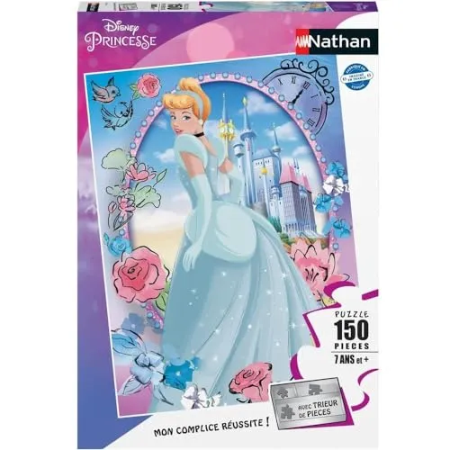 Nathan Kinderpuzzle, 150 Teile, Wunderbare Cinderella, Disney, Mädchen oder Jungen ab 7 Jahren, hochwertiges Puzzle, Dicker und Stabiler Karton, Aschenputtel, 86221