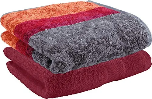 Erwin Müller Duschtuch-Set Paisley 2er-Pack Walk-Frottier Bordeaux/orange/grau Größe 70x140 cm