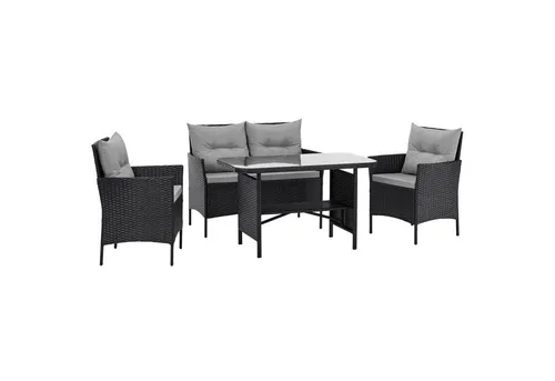 Svita Dallas Rattan-Lounge Sitzgruppe – Elegantes Gartenmöbel-Set in Grau - SVITA DALLAS – Hochwertige 4-teilige Rattan-Lounge für entspannte Stunden im Freien. Wetterfest und pflegeleicht, ideal für gesellige Abende mit Freunden oder Familie.