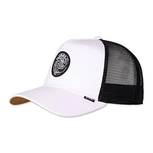 Djinns HFT Cap DNC Croco White - Trucker Cap mit Do Nothing Club Patch, verstellbar und mit atmungsaktivem Mesh für kühlen Komfort an heißen Tagen.
