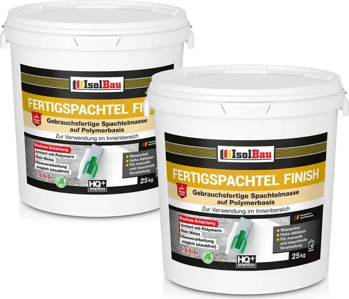 None Fertigspachtel 50 kg - Gebrauchsfertige Polymer-Gips Spachtelmasse - Fertigspachtel für Innenräume, ideal für perfekte glatte Oberflächen. Hohe Adhäsion, leicht zu verarbeiten und staubfrei bei Nassverarbeitung. Erreicht Qualitätsstufen bis Q4.