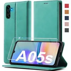Handyhülle A05S Leder Klapphülle Schutzfolie Grün