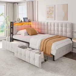 Merax Tagesbett Kinderbett 90x200 cm mit LED und USB-Anschluss