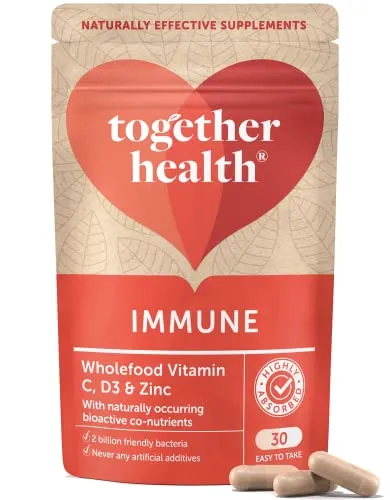 Immunsystem Komplex von Together Health – Immunsystem stärkendes Vitamin C, Zink, Selen & Lebendkulturen – Laborgeprüftes Vitaminpräparat – 30 vegane VegeCaps