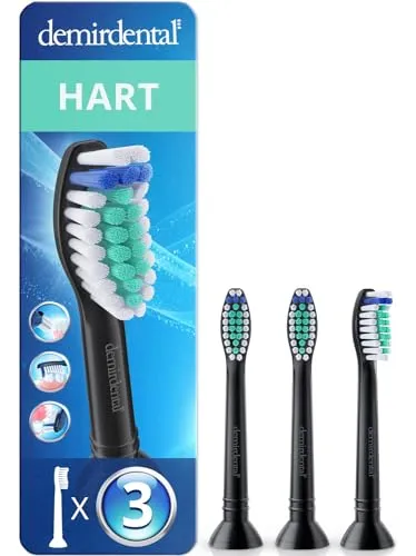 3er demirdental Harte Aufsätze passend für Philips Sonicare Ersatzbürsten, Hart, Intensive Reinigung, Schwarz, entspricht HX7033b HX7034b