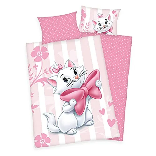 Disney Cat Marie Aristocats Baby Bettwäsche - Bettwäschegarnitur in Rosa mit 60° Wäsche, aus hochwertiger Baumwolle, ideal für kleine Aristocats-Fans und zertifiziert nach STANDARD 100 by OEKO-TEX.