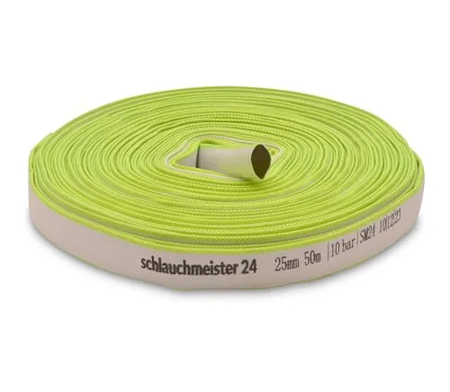 Ø 1 Zoll - 25 mm, 50 m Flachschlauch | Bauschlauch | Industrieschlauch | Synthetischer Gummi, Weiß mit Grün, 10 Bar, -20°C bis +60°