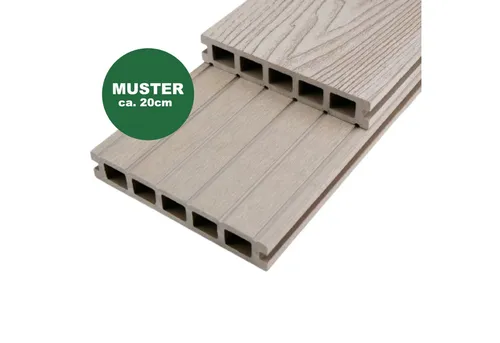 Woodstore24 Terrassendielen WoodoMykonos WPC Hohlkammerdiele in 3D-Holzoptik grau, (2,4m L x 14,5cm B x 2,5cm Stärke, Bodenbelag Komplettset mit Unterkonstruktion), Holzoptik, Klicksystem, Außenbereich, Gastronomie geeignet, wetterfest