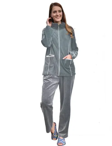 RAIKOU Hausanzug Nicki mit Reißverschluss und Satinband - Trainingsbekleidung aus 80% Baumwolle, bequem und stylisch mit Kontraspaspel-Details für entspannte Freizeitlooks.