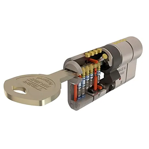 TESA T7553535L Europrofilzylinder, 35 x 35 mm, messingfarben, mit langer Mitnehmernocke, für Europrofil-Schlösser an Wohn- und Gewerbetüren