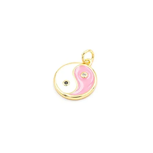 Anhänger Yin & Yang in rosa und weiß mit 18k Goldbeschichtung und Zirkonia von Vintageparts zum Schmuck selber Machen