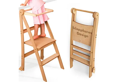 Holz Lernleiter Montessori platzsparend: Klappbare Lernleiter für Kinder