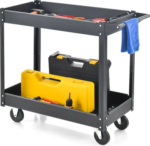 COSTWAY Werkstatt-Rollwagen mit 2 Etagen - Robuster Werkzeugwagen für Zuhause und Garage - Der COSTWAY Werkstatt-Rollwagen bietet mit 100 kg Tragfähigkeit und 4 flexiblen Rollen viel Stauraum und Mobilität. Ideal für Werkzeuge oder Küchenutensilien – vielseitig einsetzbar und stabil.