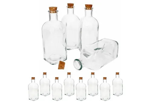 MamboCat Vivalto 12er Set Glasflaschen 0,5L - Ölflaschen aus Glas im praktischen 12er Set, umweltfreundlich mit Korkdeckel, ideal zum Befüllen mit Essig, Öl oder als dekorative Vasen.