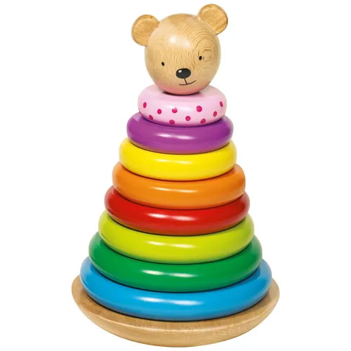 goki Stapelturm Stehauf-Bärchen 58916 - Buntes Stapelspielzeug aus Holz - Stapelspiele für Kinder ab 24 Monaten, fördert die Motorik und Kreativität mit 10 bunten Teilen in einer praktischen Größe von 21,5x13,5 cm.