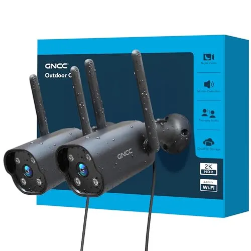 GNCC GT1PRO 2-Kamera-Set, 2K-WLAN-Außenkamera, IP65 wasserdicht, Infrarot-Nachtsicht, Bewegungserkennung, Zwei-Wege-Audio, 24/7-Überwachung, Smartphone-App,2,4-GHz-WLAN, Schwarz