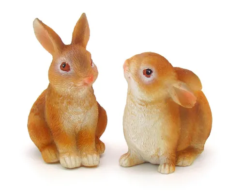 steinwohn Osterfigur 2er Set Osterhasen Paar sitzend Dekofiguren 9 x 6,7 x 5,1 cm, Osterdekoration aus feinstem Kunstharz für Innen und Außen