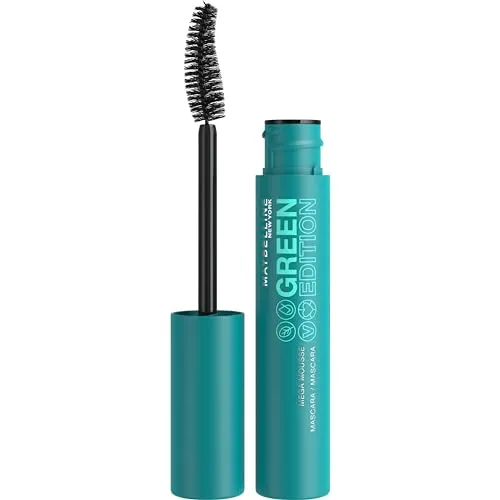 Maybelline New York Wimperntusche für mehr Volumen und Länge, Vegane Formel mit natürlichen Inhaltsstoffen, Green Edition Mega Mascara, Nr.02 Very Black
