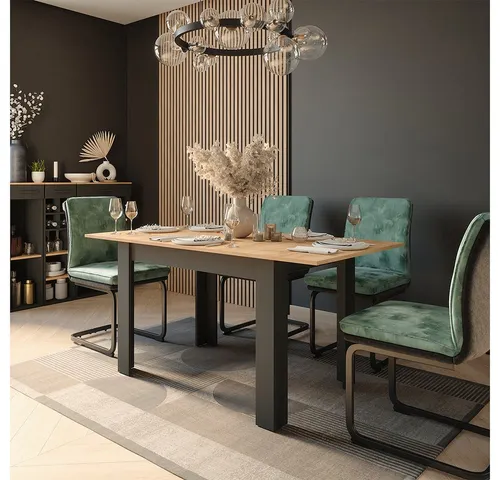 Vicco Esstisch Repose, ausziehbar in Anthrazit/Goldkraft Eiche, 160 x 80 cm