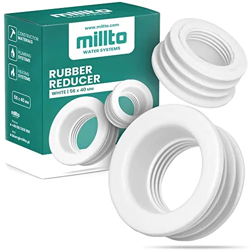 Millto™ Gummi Reduzierstück Rohreinsatz Push Fit Abflussrohr Abflussrohr Gummimanschette Dichtungsadapter 3 bar Anschluss Ø 56 x 40 mm Weiß