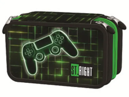 Dreifaltige Federmappe Neon Pad St.Right Majewski - Praktisches Federmäppchen mit 3 Fächern und umfangreichem Zubehör, ideal für kreative Schüler. Enthält 18 Buntstifte, Marker und mehr – perfekt organisiert und stylisch!