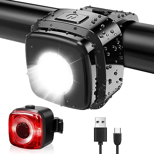 Antimi Fahrradleuchten-Set, StVZO-zugelassen Beleuchtungsset Led IPX5 Frontlicht + Rücklicht Fahrradlicht Set USB Typ C, Weiß, Rot