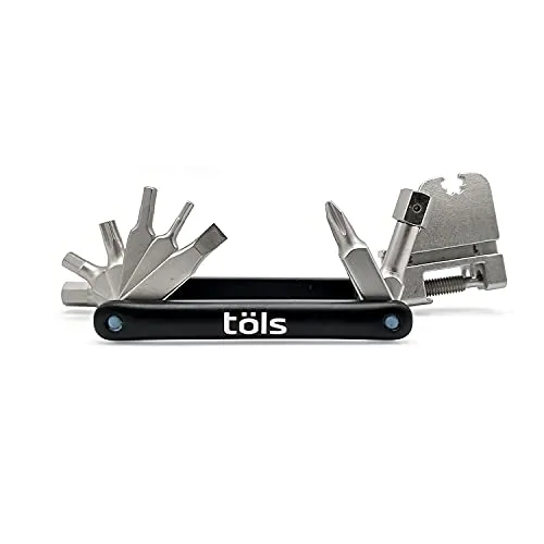 TÖLS Multitool Aina, 18 Werkzeug-Set Reparatur Fahrrad | 6 Inbusschlüssel + Torxschlüssel + Stern-Schraubendreher + Flach-Schraubendreher + 5 Speichenschlüssel + Kettenzange 5 V + Flaschenöffner