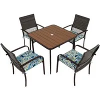 Gartenmöbel Set für 4 Personen - Rattan Essgruppe - Moderne 4-teilige Gartengarnitur aus Polyrattan mit bequemen Kissen, ideal für entspannte Stunden im Garten oder auf der Terrasse.