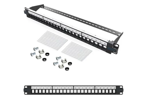 HB-DIGITAL Patchpanel 19 zoll 24-Port für Keystone Module schwarz Netzwerk-Panel (24 Port ohne Keystone)