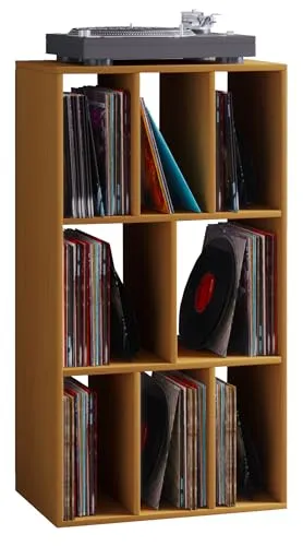 VCM Holz Schallplattenregal - Schaltino Buche - Standregal für 250 Schallplatten, 8 Fächer für optimale Ordnung, modernes Design und vielseitig als Raumteiler einsetzbar, Maße H. 114 x B. 60 x T. 40 cm.