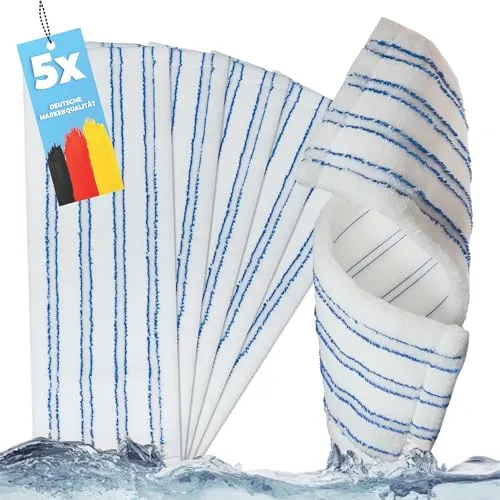 HELOME 5X Premium Microfaser-Möppe für 50cm-Mopp-Klapphalter - Wischmöppe f. Reinigungsunternehmen - Wischbezüge m. Abrasivstreifen - Professionelle Taschenbezüge f. Feucht- und Trockenreinigung