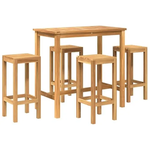 vidaXL Outdoor Bar Set 5 pcs Massivholz Teak - Modernes 5-teiliges Außenbar Set aus massivem Teakholz, ideal für Garten und Terrasse. Wetterbeständig mit integriertem Komfort und durchdachtem Design für unbeschwerte gesellige Stunden im Freien.