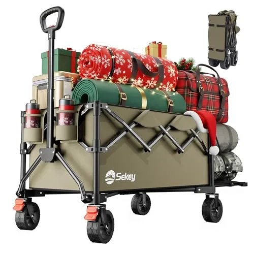 Sekey Faltbarer Bollerwagen mit erweiterbarer Heckklappe - Handwagen mit flexiblem Ladevolumen von 175L bis 250L, ideal für alle Gelände und einfach zusammenfaltbar für optimalen Transport.