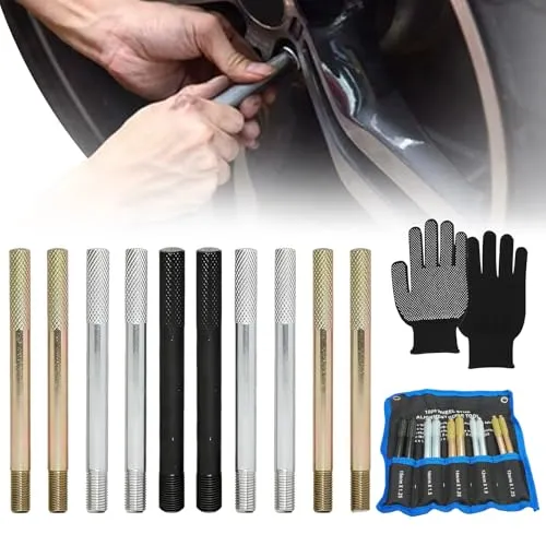 BORDEAG Radmontagehilfe Set,10-Teiliges Radmontagehilfe Fixierbolzen Mit Handschuhe,Reifen Montagehilfe,Edelstahl Radführungsstift Für Kfz,M12x1.25,M12x1.5,M14x1.25,M14x1.5,M15x1.25