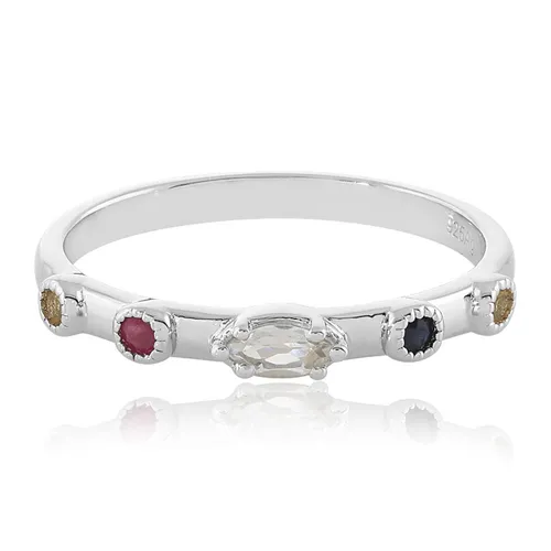Cavill Damen Ring Silber 925 mit Topas, Rubin, Citrin und Saphir - Eleganter Ring mit 5 Edelsteinen in Marquiseschliff, gefertigt aus hochwertigem 925er Sterling Silber. Ideal für besondere Anlässe und stilvolle Akzente.