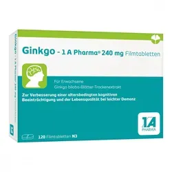 Ginkgo-1a Pharma 240 mg Filmtabletten - Arzneimittel zur Verbesserung der kognitiven Beeinträchtigung bei leichter Demenz, enthält hochwertigen Ginkgo biloba-Extrakt für mehr Lebensqualität.