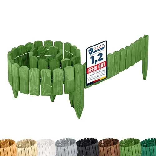 Garronda Rasenkante Holz Beeteinfassung 200 cm x 10 cm - Flexibler Rollborder Zaun aus imprägniertem Holz, wetterbeständig und ideal zum Abgrenzen von Beeten oder Pflanzen im Garten.
